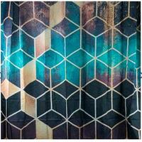 Штора с рисунком коричневые КУБЫ, в ванную комнату, без колец - полиэстэр